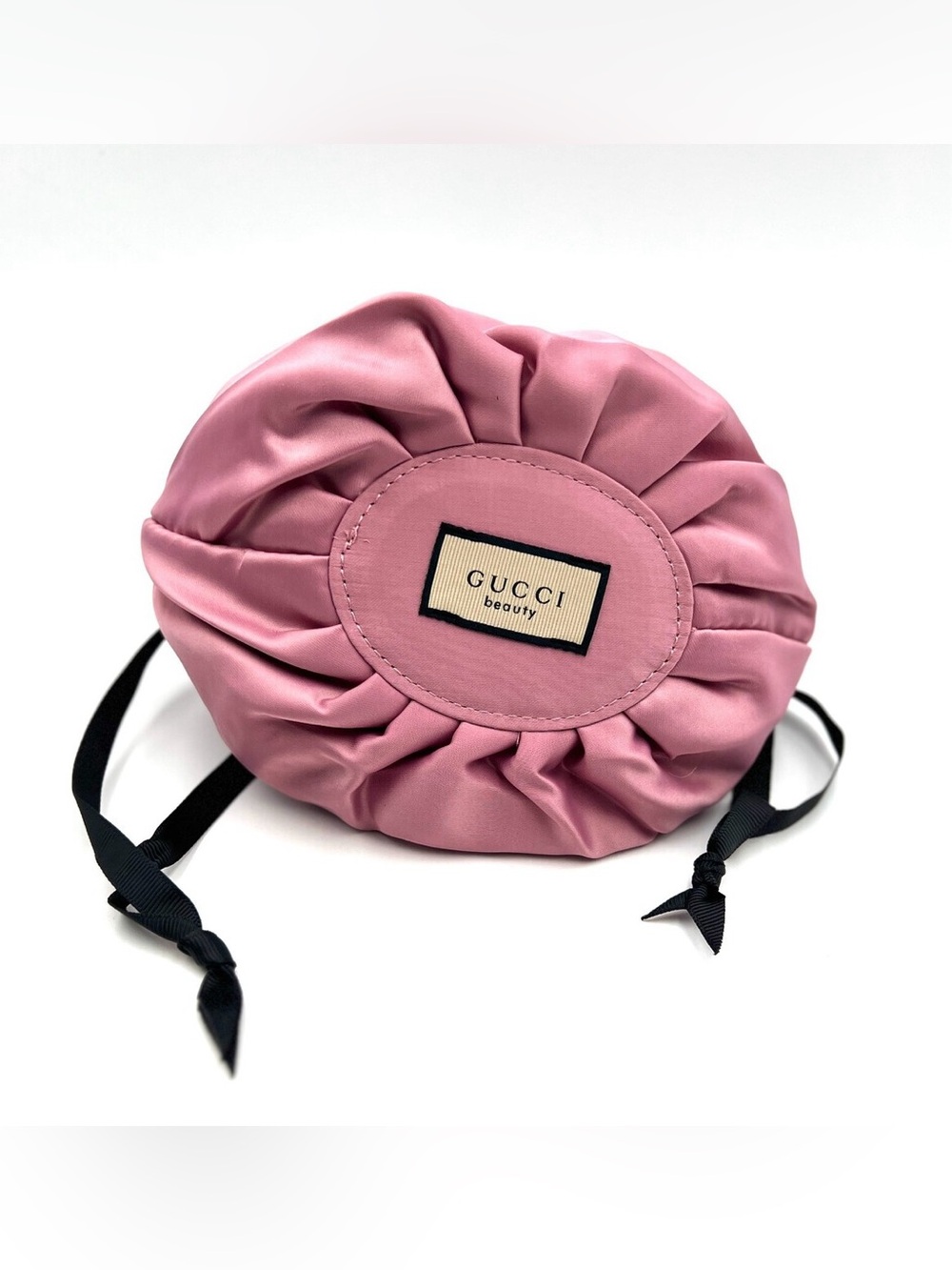 Gucci pink satin drawstring cosmetic pouch